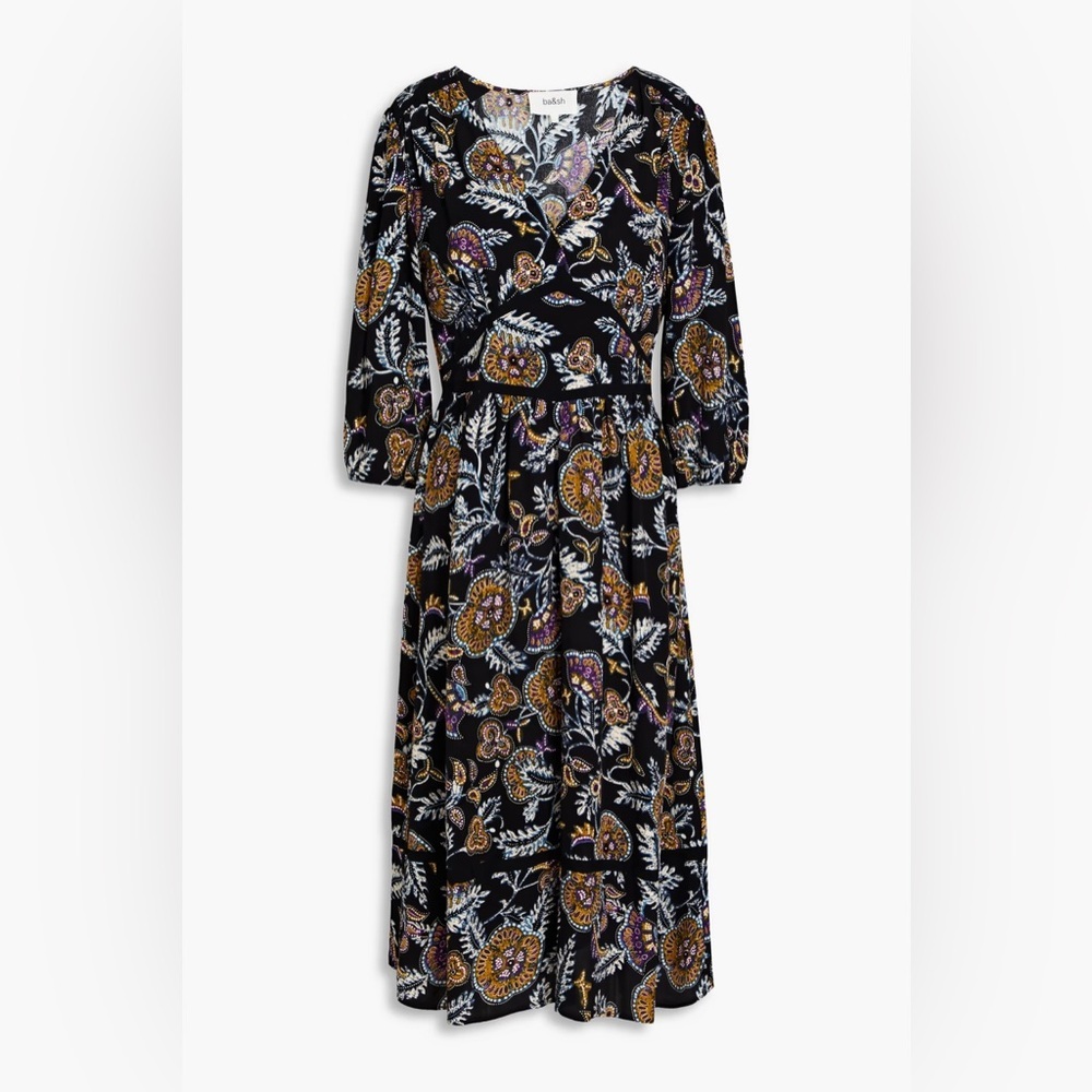 BA&SH Vienne gathered printed crepe midi dress | XS
